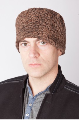 Brown karakul lamb fur hat